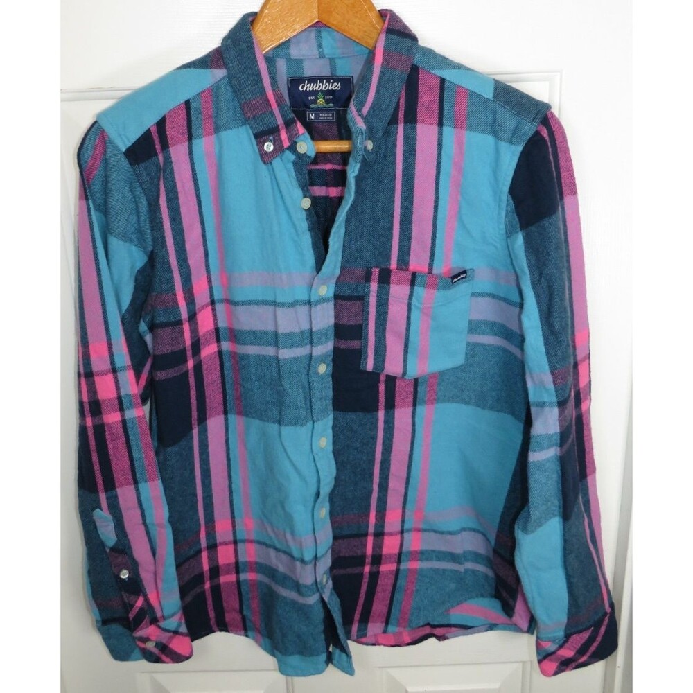 Chubbies Button Down L/S The Northwesterner Brushed Flannel Shirt Medium
